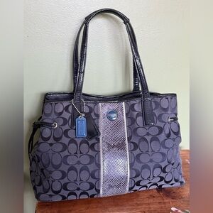 SIGNATURE STRIPE PYTHON CARRYALL (COACH F24882) DBL TAG
SILVER/BLACK GREY/BLACK